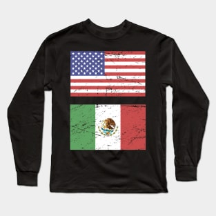 United States Flag & Mexico Flag Long Sleeve T-Shirt